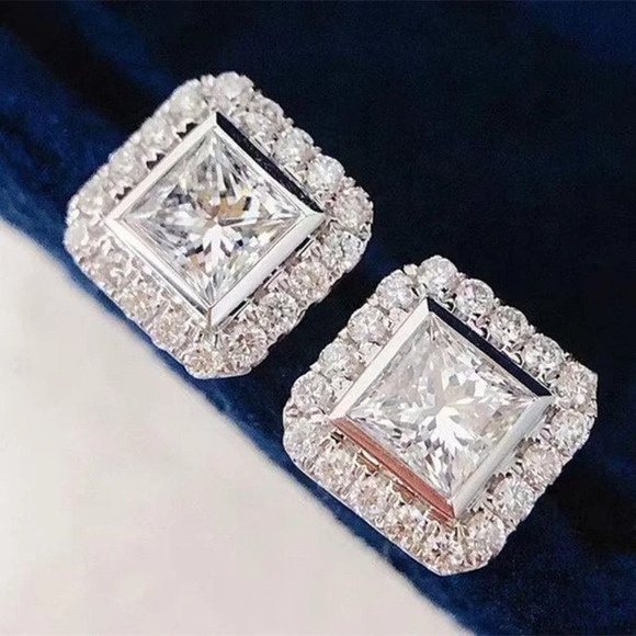 🎁 Princess Cut CZ Dazzling Imitate Zircon Earring for Women, HA4544 - Picture 4 of 6
